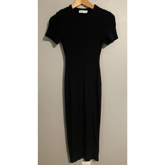 All Things Golden Dress Womens Small Ribbed Stretch Midi Fitted Short Sleeve - Picture 1 of 7